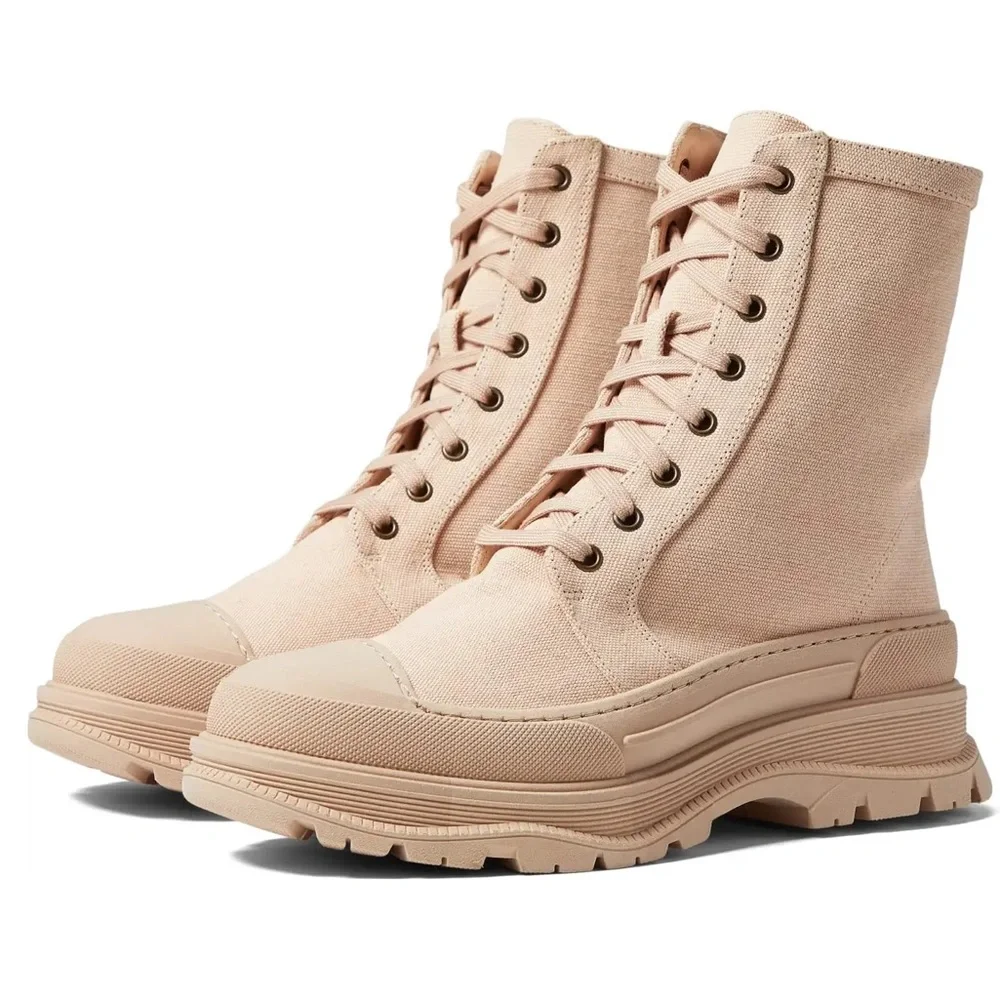 Free People Camp Out Canvas Lace-Up Boots in Natural - Picture 9 of 15
